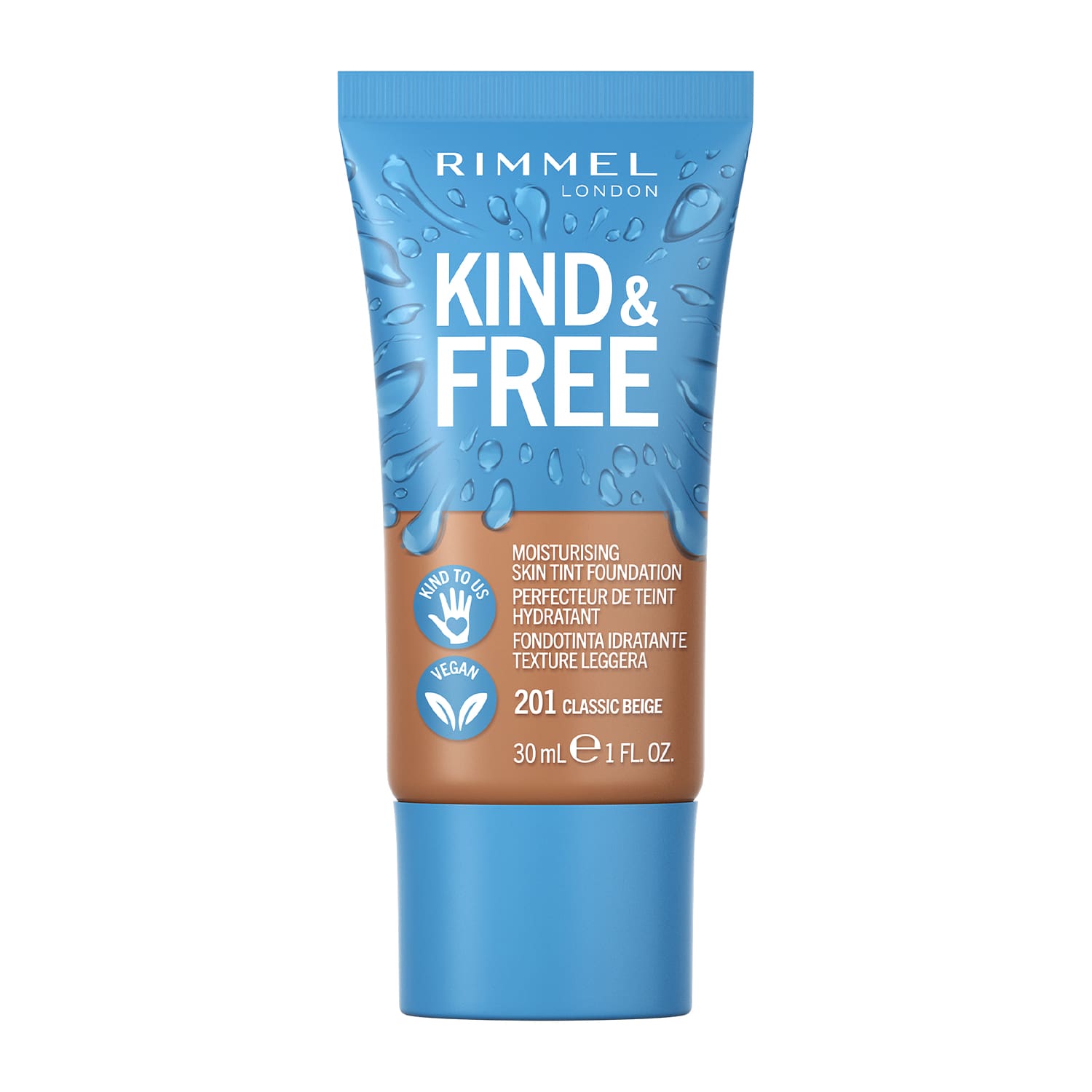 Тональна основа Kind and Free Skin Tint Moisturising Foundation Rimmel London (201) CLASSIC BEIGE, 30 мл